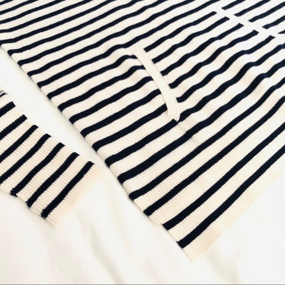 AQUA Cashmere Striped Hooded Sweater Navy/Ivory S - Picture 5 of 6